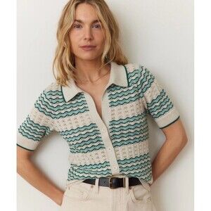 Marine Layer Piper Knit Resort Shirt Button Up Short Sleeve Aqua Groove XL